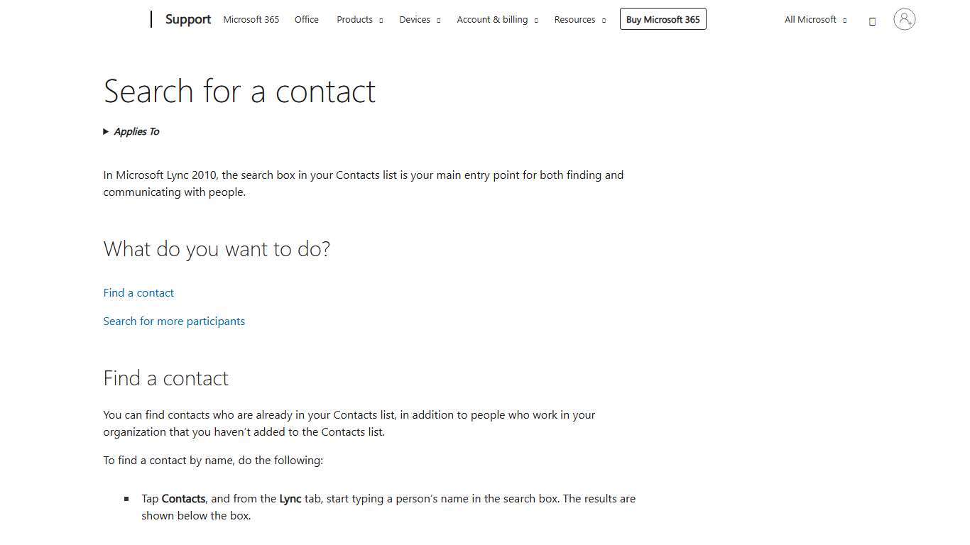 Search for a contact - Microsoft Support
